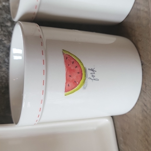 Rae dunn Watermelon set napkin fork spoon knife canister - Picture 3 of 8